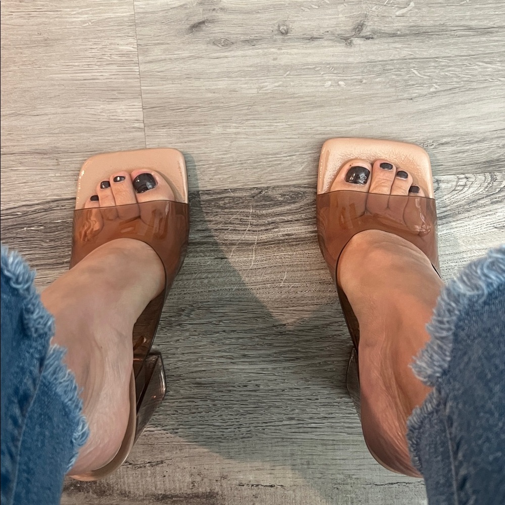Brown and Cream Open-Toe Heels